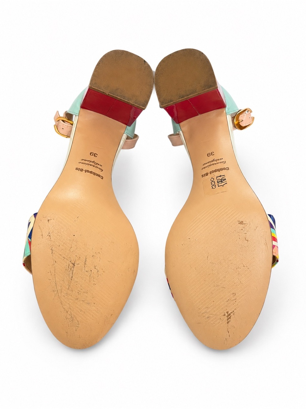 Conhpol-Bis Patent Leather Upper     Colorful Geometric Block Heel Sandals EU 39 - Picture 7 of 7